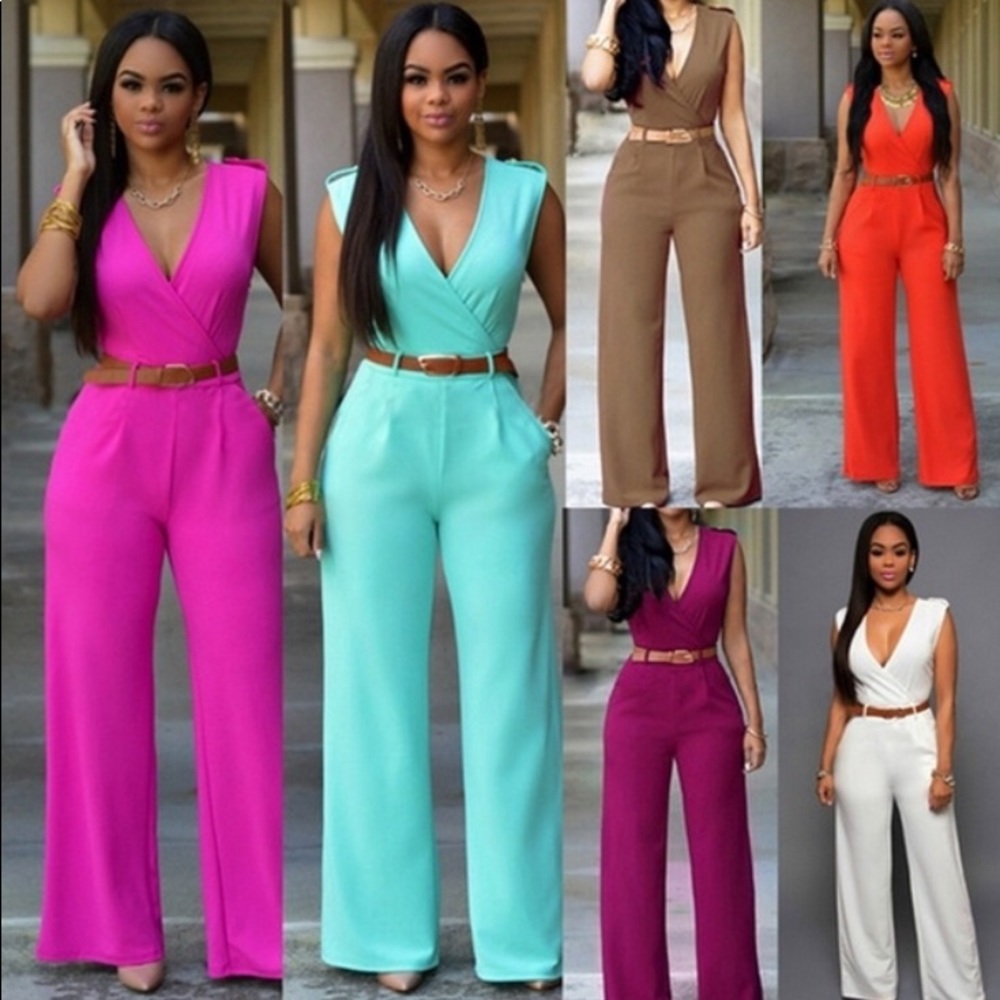 ♦️CLEARANCE ♦️ Jumpsuit Romper V neck wideleg belt